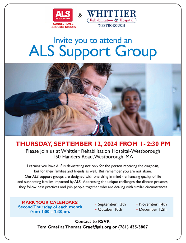 whittier rehabilitation hospital westborough ALS support group meeting ALS association flyer2