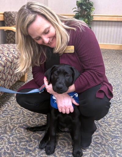 Therapy dog in training Arwen animal assisted therapy Whittier Rehabilitation Hospital Bradford Massachusetts