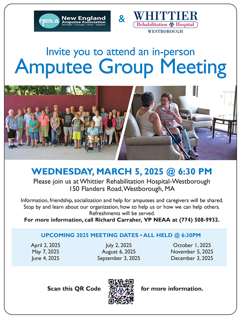 whittier rehabilitation hospital westborough new england amputee association amputee group meeting march 2025